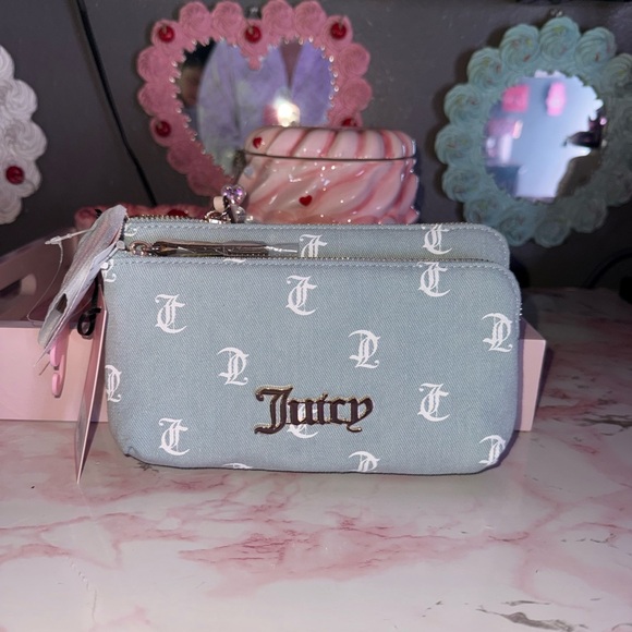 Juicy Couture Handbags - Juicy Couture Light Blue Denim Logo Dual-Zip Pouch